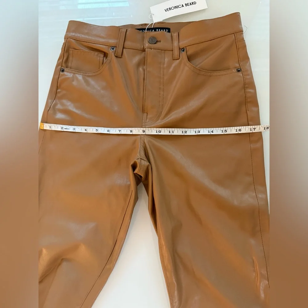 Veronica Beard Beverly Flared Faux Leather Jeans – brown camel – Size 6- NWT - Picture 13 of 14